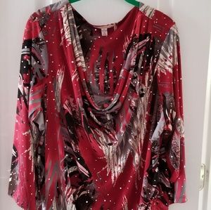 JM Collection Blouse Red/ gray/cream